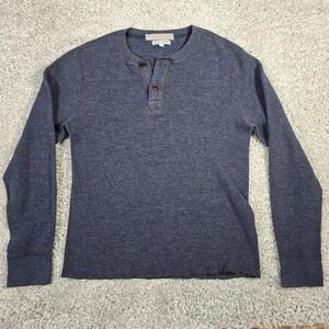 Wallace & Barnes Thermal Waffle Knit Shirt Mens Large Blue Long Sleeve Henley